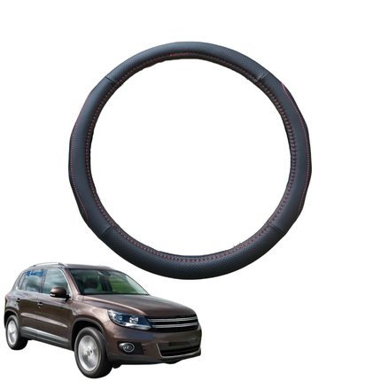 Steering Wheel Cover for VolksWagen Tiguan 2008 - 2016 - Black Microfiber Leather - Circle 38 cm