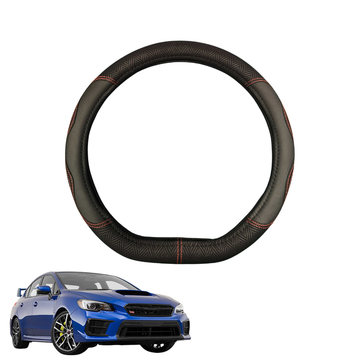 Steering Wheel Cover for Subaru WRX 2014 - 2021 (Auto/Manual) - Black Microfiber Leather - D-Shape 38 cm