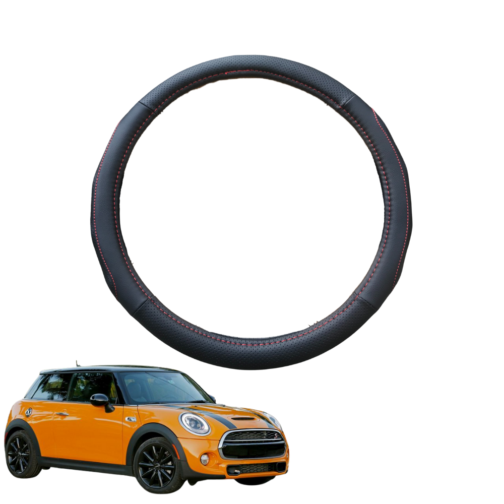 Steering Wheel Cover for MINI Cooper 3-Door Hatch 2014 - 2024 (F56) - Black Microfiber Leather - Circle 38 cm