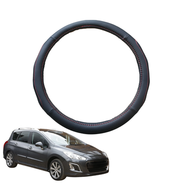 Steering Wheel Cover for Peugeot 308 2007 - 2013 Wagon (T7) - Black Microfiber Leather - Circle 38 cm