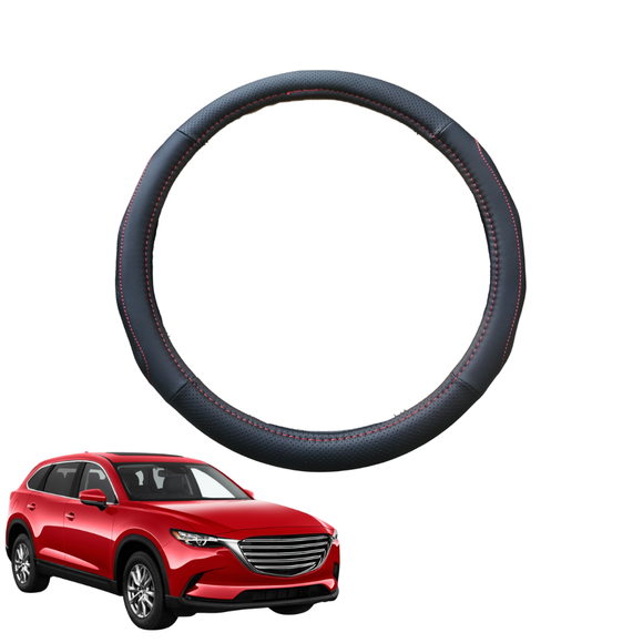 Steering Wheel Cover for Mazda CX-9 2016 - Current (TC) - Black Microfiber Leather - Circle 38 cm