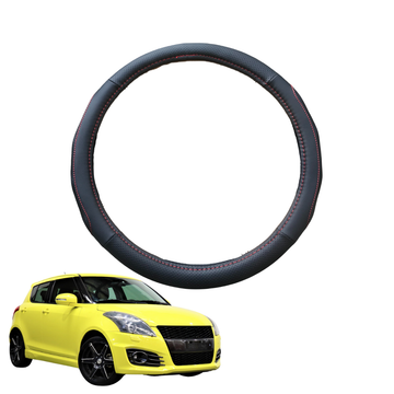 Steering Wheel Cover for Suzuki Swift Sport 2012 - 2017 (FZ) - Black Microfiber Leather - Circle 38 cm