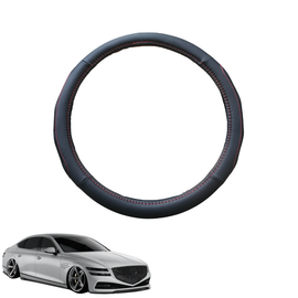 Steering Wheel Cover for Genesis G80 2021 - Current (RG3) - Black Microfiber Leather - Circle 38 cm