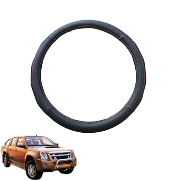 Steering Wheel Cover for Isuzu D-Max Crew Cab 2008 - 2011 - Black Microfiber Leather - Circle 38 cm