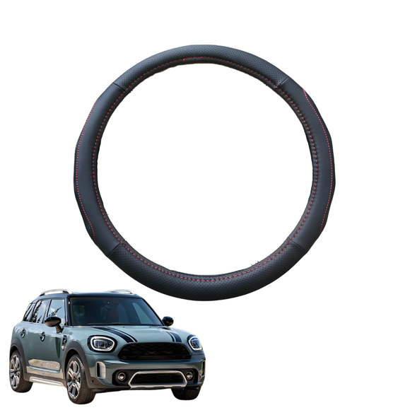 Steering Wheel Cover for MINI Countryman 2017 - 2023 (F60) - Black Microfiber Leather - Circle 38 cm