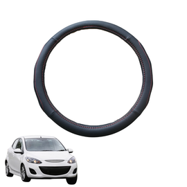 Steering Wheel Cover for Mazda 2 2007 - 2014 DE - Black Microfiber Leather - Circle 38 cm