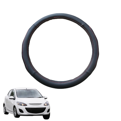 Steering Wheel Cover for Mazda 2 2007 - 2014 DE - Black Microfiber Leather - Circle 38 cm