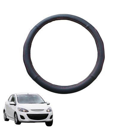 Steering Wheel Cover for Mazda 2 2007 - 2014 DE - Black Microfiber Leather - Circle 38 cm