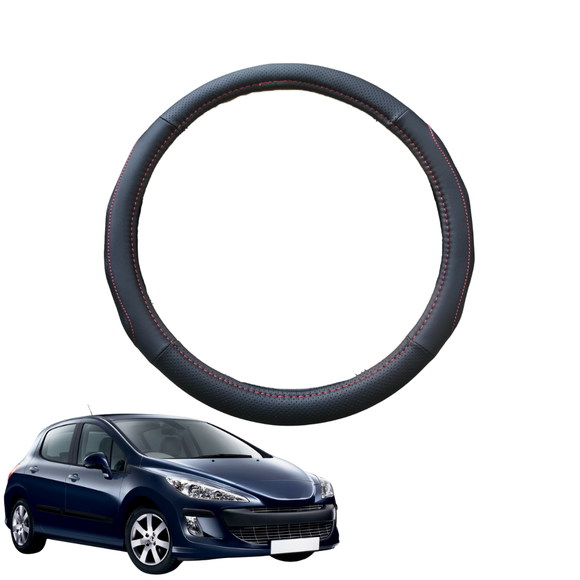 Steering Wheel Cover for Peugeot 308 2007 - 2013 Hatch (T7) - Black Microfiber Leather - Circle 38 cm
