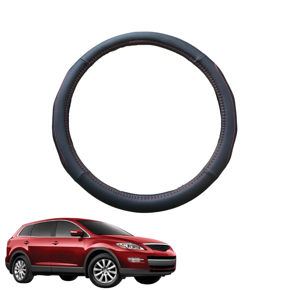 Steering Wheel Cover for Mazda CX-9 2007 - 2016 (TB) - Black Microfiber Leather - Circle 38 cm