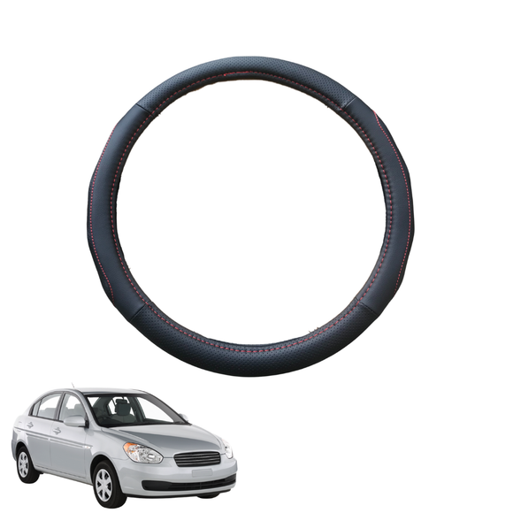 Steering Wheel Cover for Hyundai Accent 2006 - 2010 MC - Black Microfiber Leather - Circle 38 cm