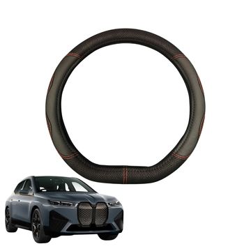 Steering Wheel Cover for BMW iX 2022 - Current (I20) - Black Microfiber Leather - D-Shape 38 cm