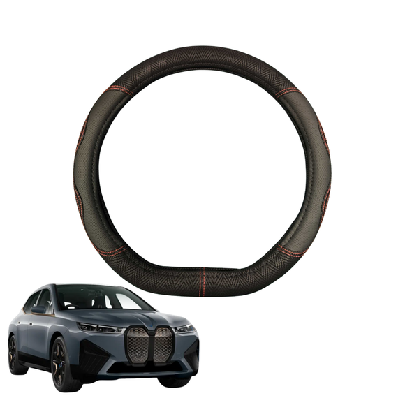 Steering Wheel Cover for BMW iX 2022 - Current (I20) - Black Microfiber Leather - D-Shape 38 cm