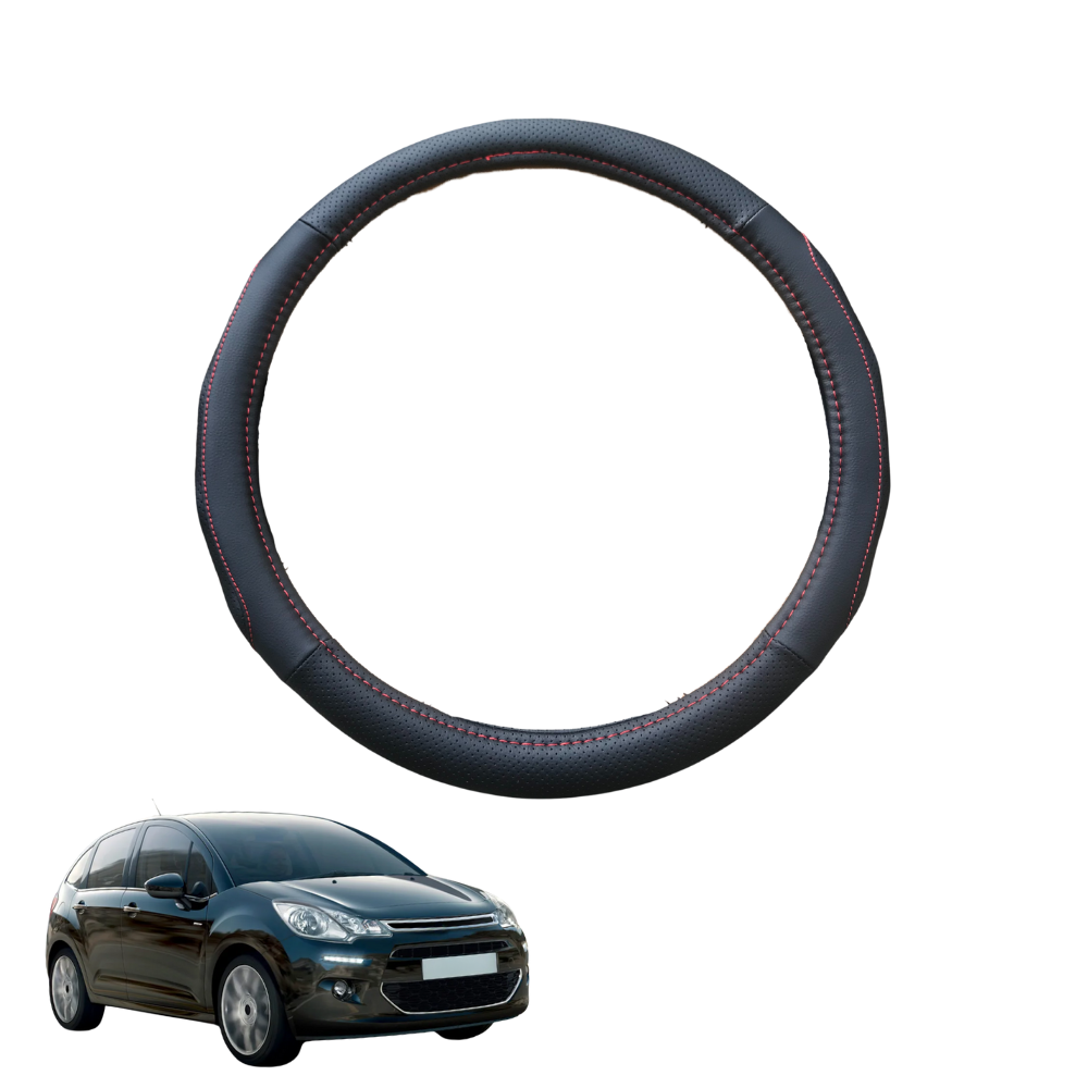 Steering Wheel Cover for Citroen C3 2009 - 2016 (SC A51) - Black Microfiber Leather - Circle 38 cm