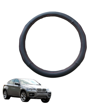 Steering Wheel Cover for BMW X6 2008 - 2014 (E71) - Black Microfiber Leather - Circle 38 cm