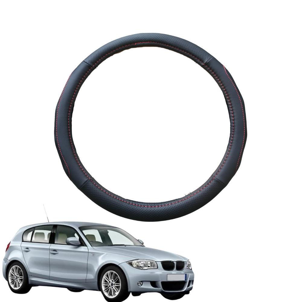 Steering Wheel Cover for BMW 1 Series 5-Door Hatch 2004 - 2013 (E87) - Black Microfiber Leather - Circle 38 cm