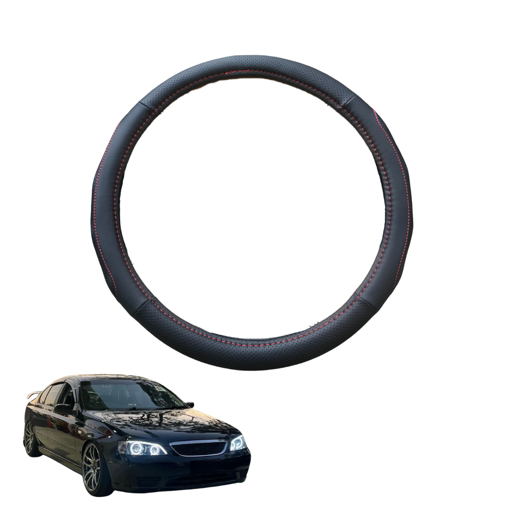 Steering Wheel Cover for Ford Falcon 2002 - 2008 (BA BF) - Black Microfiber Leather - Circle 38 cm