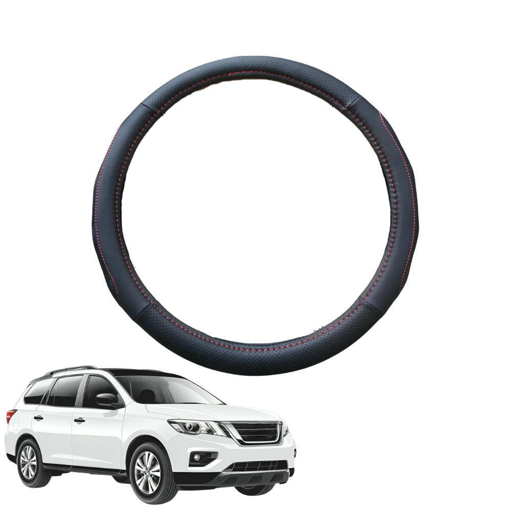 Steering Wheel Cover for Nissan Pathfinder 2013 - 2021 (R52) - Black Microfiber Leather - Circle 38 cm