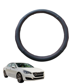 Steering Wheel Cover for Peugeot 508 2010 - 2018 (W23) - Black Microfiber Leather - Circle 38 cm