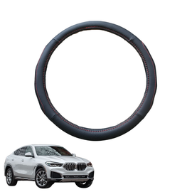 Steering Wheel Cover for BMW X6 2020 - Current (G06) - Black Microfiber Leather - Circle 38 cm