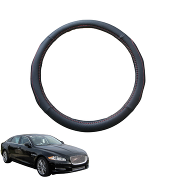 Steering Wheel Cover for Jaguar XJ 2010 - 2021 Standard Wheel - Black Microfiber Leather - Circle 38 cm