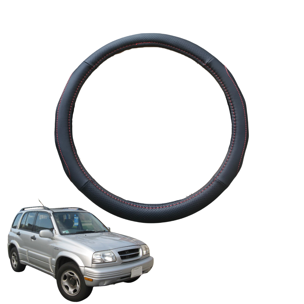 Steering Wheel Cover for Suzuki Vitara 1998 - 2005 (FT/GT) - Black Microfiber Leather - Circle 38 cm