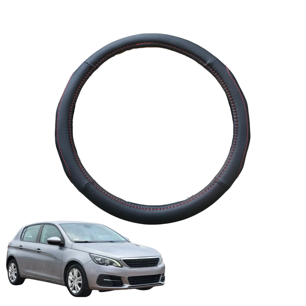 Steering Wheel Cover for Peugeot 308 2014 - 2021 Hatch (T9) - Black Microfiber Leather - Circle 38 cm