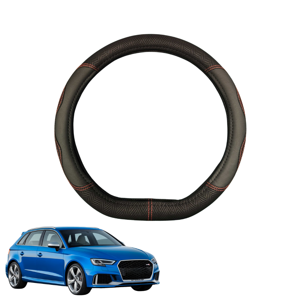 Steering Wheel Cover for Audi A3 S3 RS3 2013 - 2020 - Black Microfiber Leather - D-Shape 38 cm