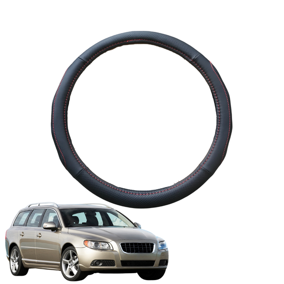 Steering Wheel Cover for Volvo V70 2007 - 2016 - Black Microfiber Leather - Circle 38 cm