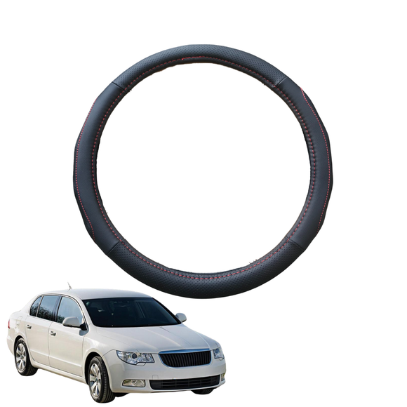 Steering Wheel Cover for Skoda Superb 2008 - 2015 (B6, Typ 3T) - Black Microfiber Leather - Circle 38 cm