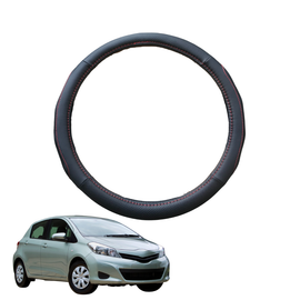 Steering Wheel Cover for Toyota Yaris 2011 - 2020 XP90, XP130 - Black Microfiber Leather - Circle 38 cm