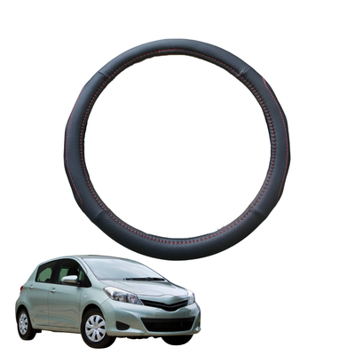 Steering Wheel Cover for Toyota Yaris 2011 - 2020 XP90, XP130 - Black Microfiber Leather - Circle 38 cm