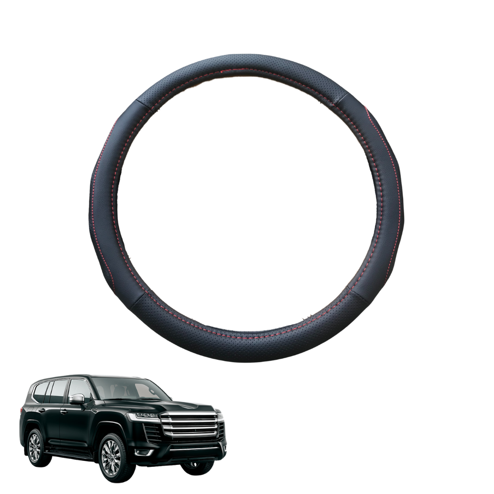 Steering Wheel Cover for Toyota LandCruiser 300 2021 - Current - Black Microfiber Leather - Circle 38 cm