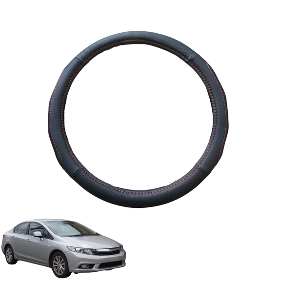 Steering Wheel Cover for Honda Civic 2006 - 2012 Hatch(8th Gen) - Black Microfiber Leather - Circle 38 cm