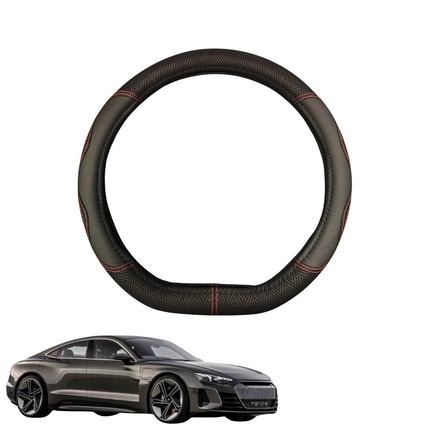 Steering Wheel Cover for Audi e-tron 2018 - Current (GT) - Black Microfiber Leather - D-Shape 38 cm