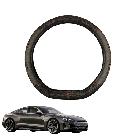 Steering Wheel Cover for Audi e-tron 2018 - Current (GT) - Black Microfiber Leather - D-Shape 38 cm