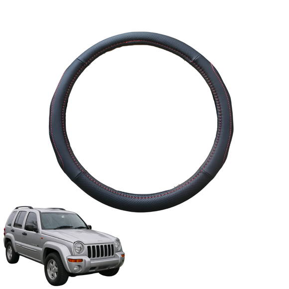 Steering Wheel Cover for Jeep Cherokee 2002 - 2008 (KJ) - Black Microfiber Leather - Circle 38 cm