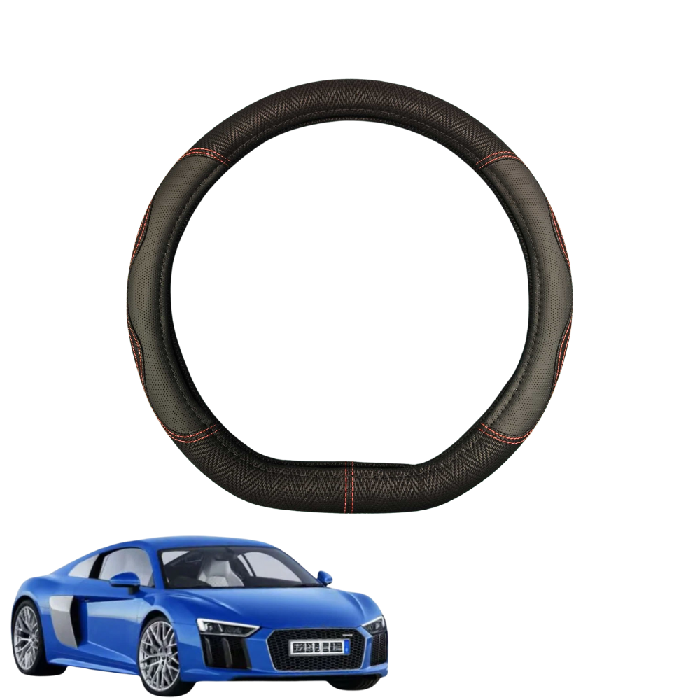 Steering Wheel Cover for Audi R8 2015 - 2020 - Black Microfiber Leather - D-Shape 38 cm