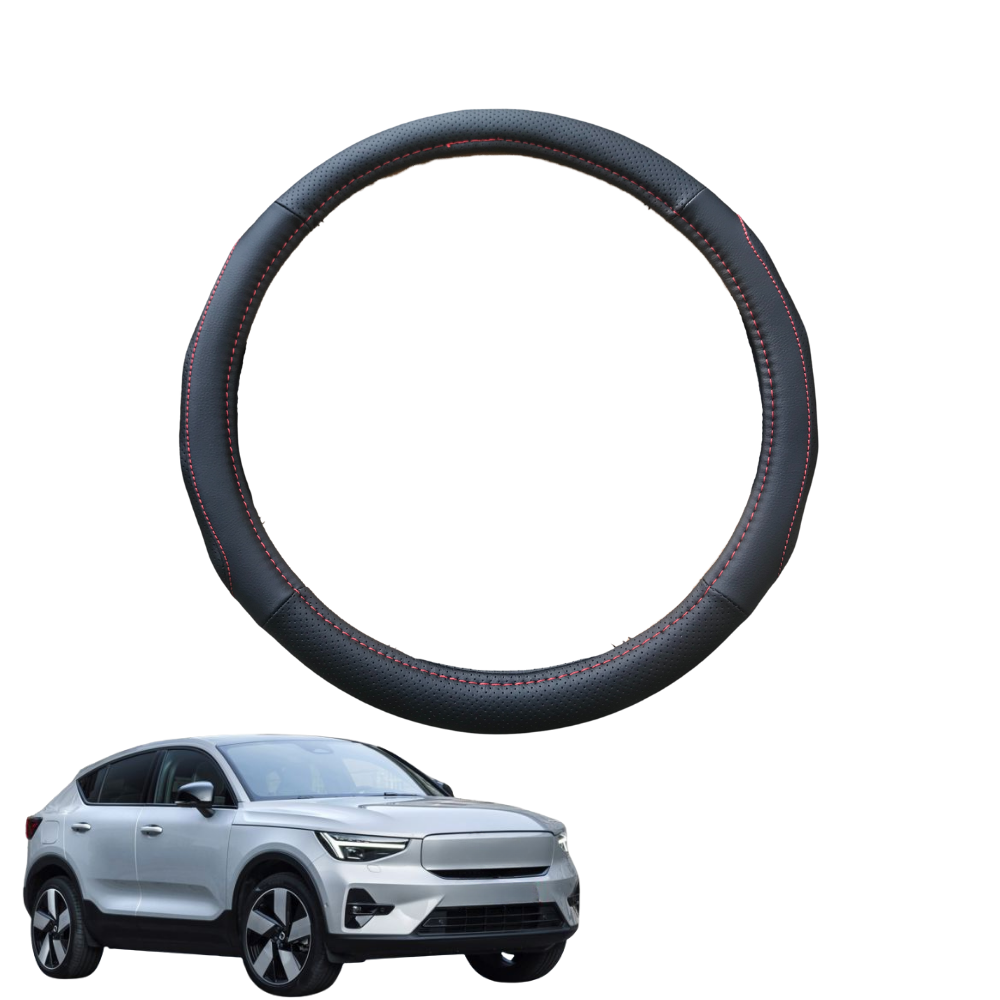 Steering Wheel Cover for Volvo C40 2021 - Current - Black Microfiber Leather - Circle 38 cm