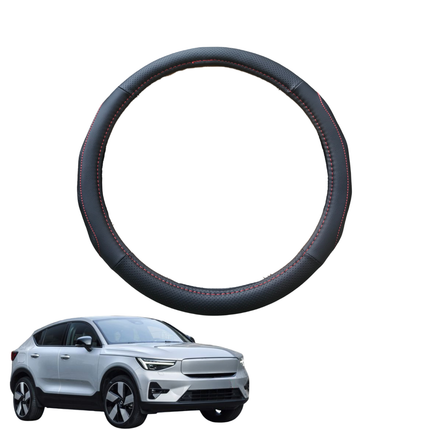 Steering Wheel Cover for Volvo C40 2021 - Current - Black Microfiber Leather - Circle 38 cm