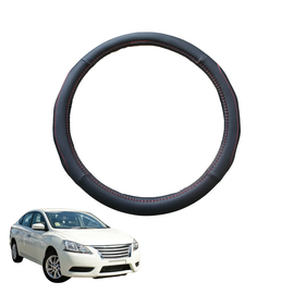 Steering Wheel Cover for Nissan Pulsar 2013 - 2017 C12, B17 - Black Microfiber Leather - Circle 38 cm