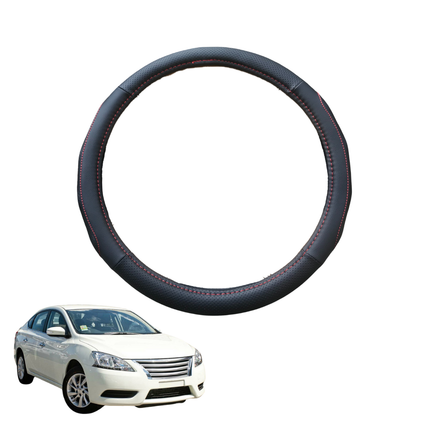 Steering Wheel Cover for Nissan Pulsar 2013 - 2017 C12, B17 - Black Microfiber Leather - Circle 38 cm