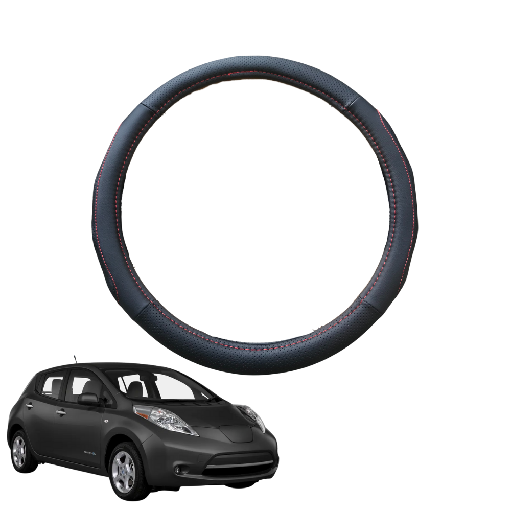 Steering Wheel Cover for Nissan LEAF 2013 - 2017 - Black Microfiber Leather - Circle 38 cm