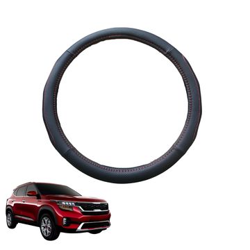 Steering Wheel Cover for Kia Seltos 2019 - Current (KX3 SP2c) - Black Microfiber Leather - Circle 38 cm