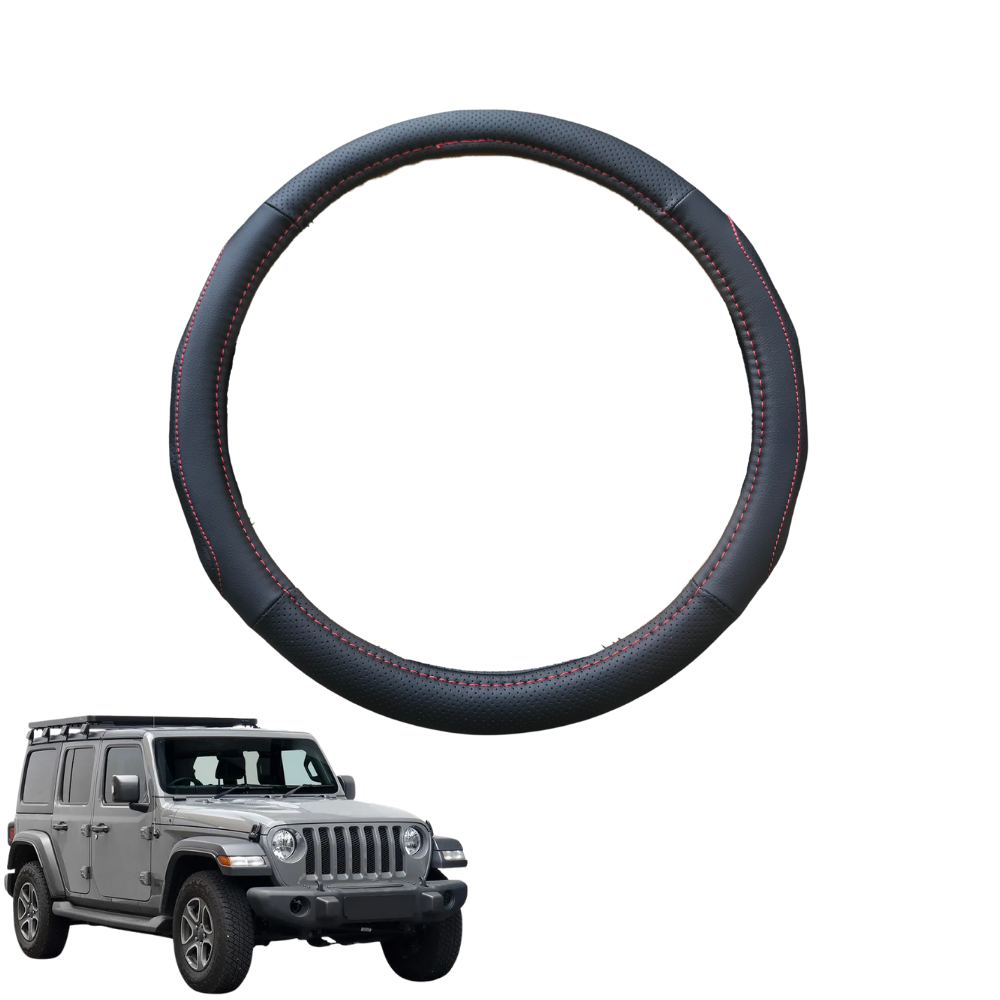 Steering Wheel Cover for Jeep Wrangler 2018 - Current (4-Door JL) - Black Microfiber Leather - Circle 38 cm
