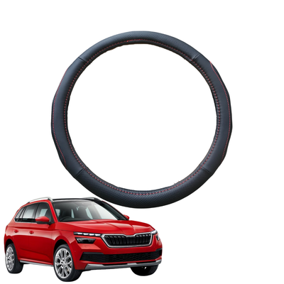 Steering Wheel Cover for Skoda Kamiq 2019 - Current NW - Black Microfiber Leather - Circle 38 cm