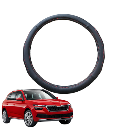 Steering Wheel Cover for Skoda Kamiq 2019 - Current NW - Black Microfiber Leather - Circle 38 cm