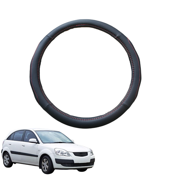 Steering Wheel Cover for Kia Rio 2005 - 2011 (JB) - Black Microfiber Leather - Circle 38 cm