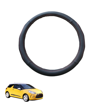 Steering Wheel Cover for Citroen DS 3 2010 - 2016 - Black Microfiber Leather - Circle 38 cm
