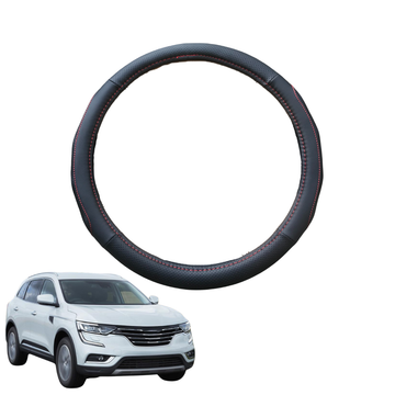Steering Wheel Cover for Renault KOLEOS 2016 - Current (HC) - Black Microfiber Leather - Circle 38 cm